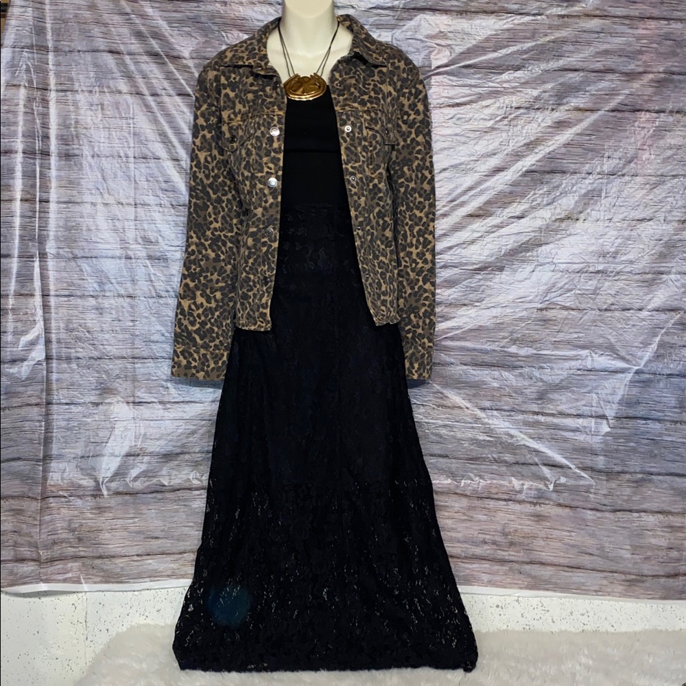 Express Leopard Print Denim Jacket - image 1